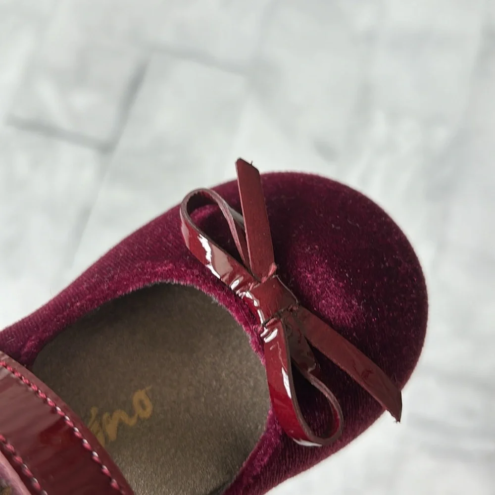 Naturino Burgundy Velvet Mary Jane Flats with Bows